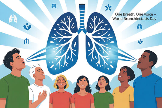 World bronchiectasis day illustration diverse people lungs breath voice