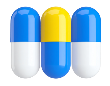 Colorful capsules displayed in a row.