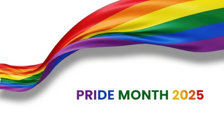 Pride month celebration with rainbow flag waving on a white background pride