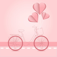 Background for Valentine's Day with pink hearts tied on baskets, banners, postcards, pink backgrounds.