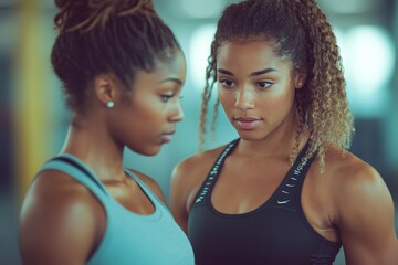Trainer helping woman on her exercises routines, providing guidance and support to improve her technique and overall fitness, Generative AI