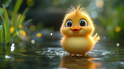Adorable chick in a serene natural setting
