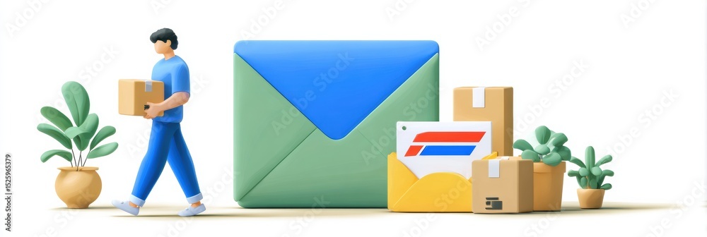 Poster animated phishing link disguised as delivery notice with a delivery person holding a package in a co