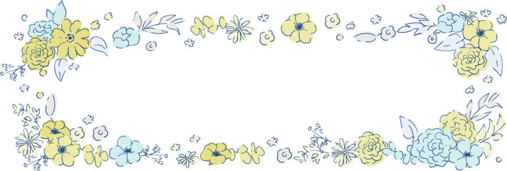 線画の草木。ベクターで描いた草木の花束イラストフレーム。シンプル草木グラフィック。Line drawing grass and trees. Vector drawn grass and trees bouquet illustration frame. Simple grass and trees graphic.