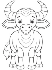 Kids African Buffalo Coloring Page Cute Wildlife Illustration