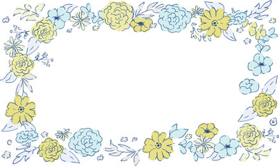 線画の草木。ベクターで描いた草木の花束イラストフレーム。シンプル草木グラフィック。Line drawing grass and trees. Vector drawn grass and trees bouquet illustration frame. Simple grass and trees graphic.