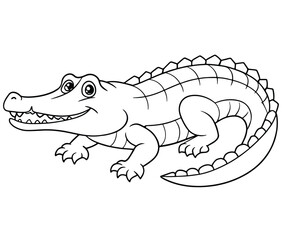 Alligator Cartoon Illustration Happy Coloring Page For Kids
