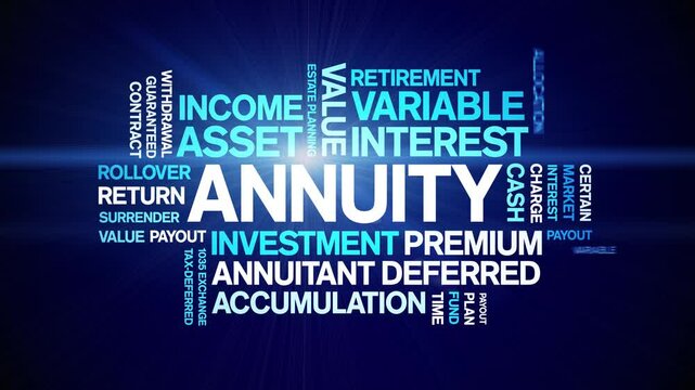 Annuity animated word cloud;text design animation tag kinetic typography seamless loop.