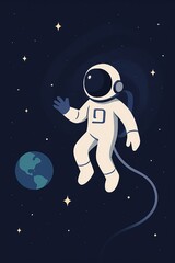 Astronaut Floating in Space with Earth and Stars Illustration