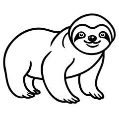Hand drawn sloth outline in vector line art format over transparent background for creative design projects