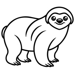 Simple sloth line art black and white vector illustration with clear transparent background for creative use