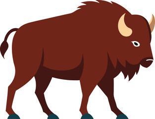 Bison Walking in Side Profile Illustration.