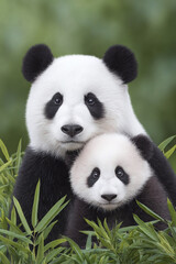 Fototapeta premium Panda Mother and Baby in Nature