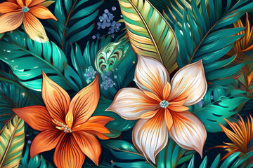 Vibrant tropical hibiscus flower seamless pattern