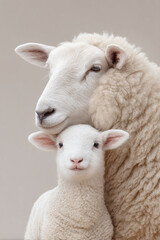 Fototapeta premium Mother Sheep and Lamb - A Tender Moment
