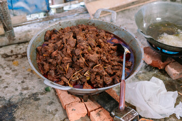Indonesian Rendang Curry Beef Cooking Process with Kitchenware