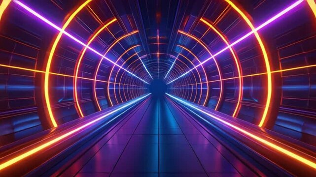 Cyberpunk Tunnel Animation &ndash; Glowing Light Beams with Glitch FX