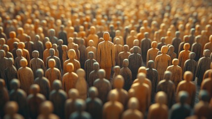 Fototapeta premium Wooden figures standing in a crowd, one standing out