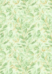 Green Leaves and Gold Texture Pattern - Elegant, nature-inspired design. Symbolizes growth, renewal, prosperity, serenity, and spring