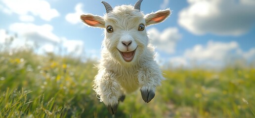 Adorable baby goat leaping in a field (1)