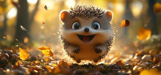 Adorable hedgehog in autumn leaves (2)