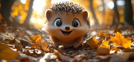 Cute hedgehog in autumn leaves (1)