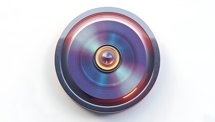 Metallic Shiny Disc with Blue Iridescence on White Surface