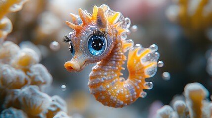 Cute seahorse in coral reef