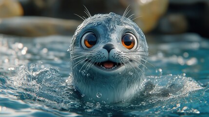 Cute seal swimming in water