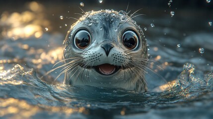 Adorable seal pup in water