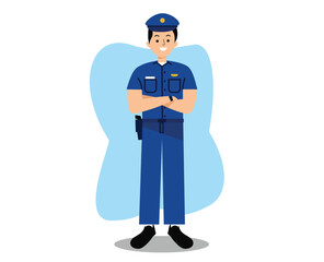 male police officer standing proudly. Police standing. Cute Man Police Standing Cartoon. People Profession