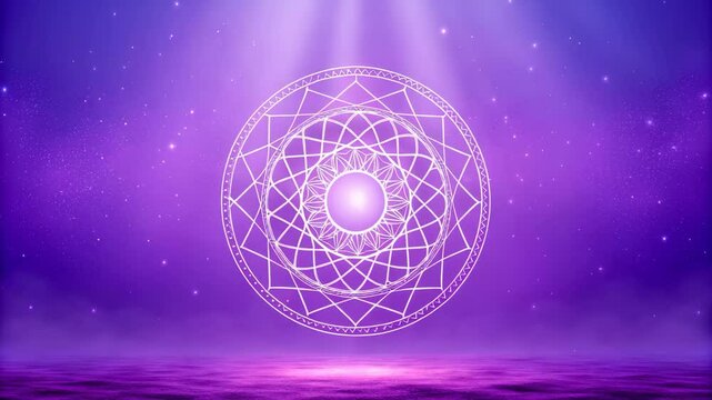 Stunning Purple Mandala Design rotating ring Spiritual Background featuring intricate patterns and cosmic elements ideal for meditation yoga spirituality and wellness projects.
