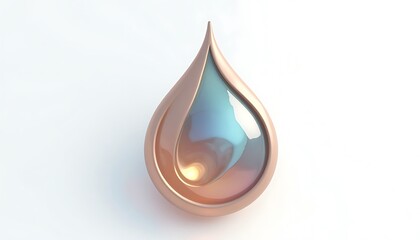 Fototapeta premium Shiny Water Drop with Iridescent Fill and Rose Gold Border on White