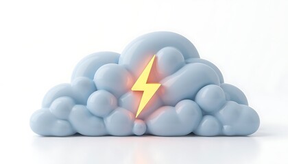 Stylized Blue Cloud with Yellow Lightning Bolt on White Background