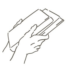 本を持っている手のイラスト。手と本。シンプルタッチ、ベクターイラスト素材。