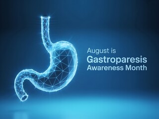 Gastroparesis awareness month with digital stomach illustration on blue background design