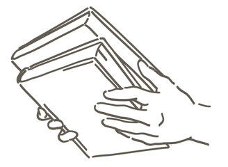 本を持っている手のイラスト。手と本。シンプルタッチ、ベクターイラスト素材。