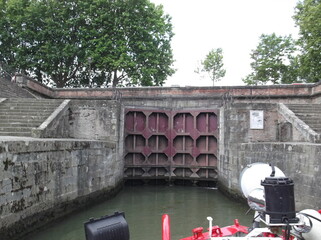 Closed gates of a lock on the Canal du Midi in Toulouse, France