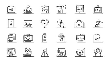 Medical Icon Set - Clean Black & Grey Line Art for Web & Print