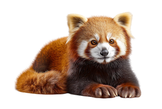 Red panda in a natural pose, looking at the camera isolated on a transparent  background