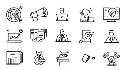 Minimalist Business Line Icons - Office Strategy Vector Set
