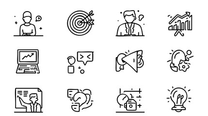 Minimalist Business Line Icons - Office Strategy Vector Set