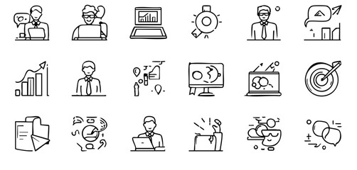 Minimalist Business Line Icons - Office Strategy Vector Set