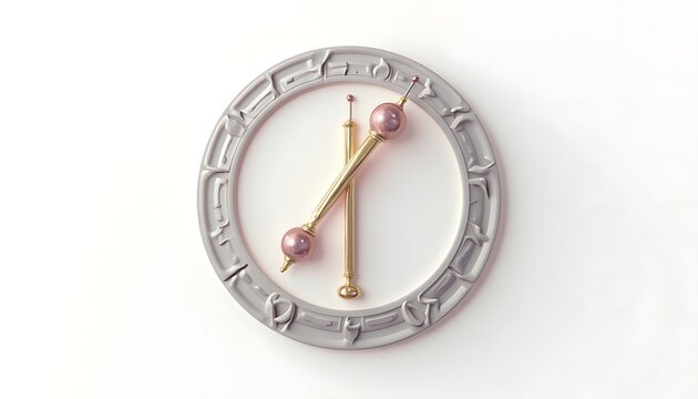Antique Style Clock with Golden Hands on White Background