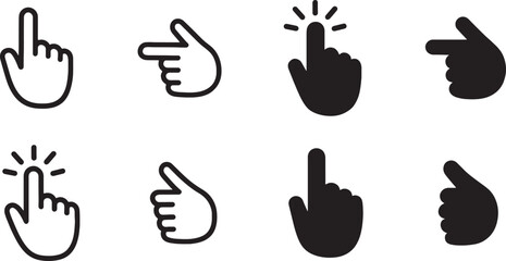 Hand Cursor Icons Click, Point, Tap - Simple Vector Graphics