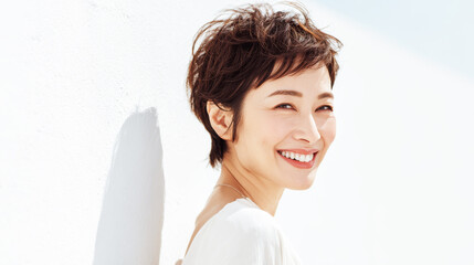 明るく元気な大人の女性のナチュラルな笑顔