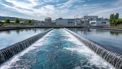 Water treatment plant with flowing water