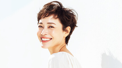 明るく元気な大人の女性のナチュラルな笑顔