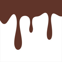 Chocolate splash. Molten flowing drops of chocolate on a white background, flat design, vector illustration. Liquid coffee drips. Abstract paint spots for decoration, design, background, banner