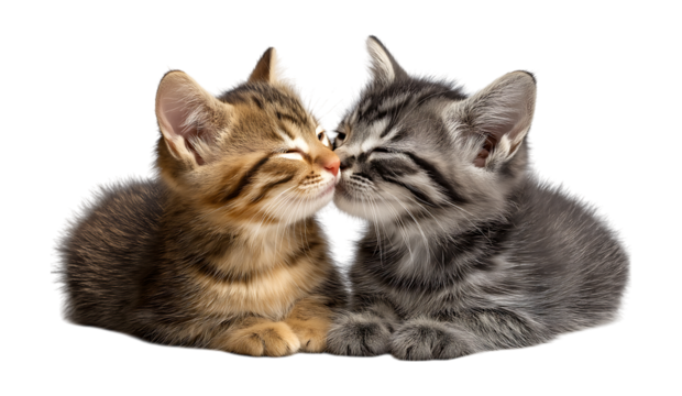 two kittens kissing very cute and adorable perfect for any animal lover or animal lover isolated on a transparent  background